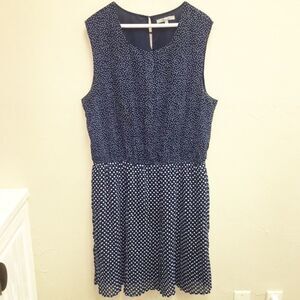 Peacocks Navy White Polka Dot Sleeveless Pleated Dress Plus Size 20‎